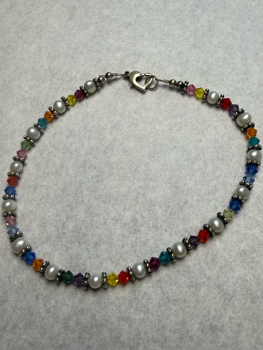 Multicolor Crystal & Pearl Beaded Ankle Bracelet with Heart Clasp